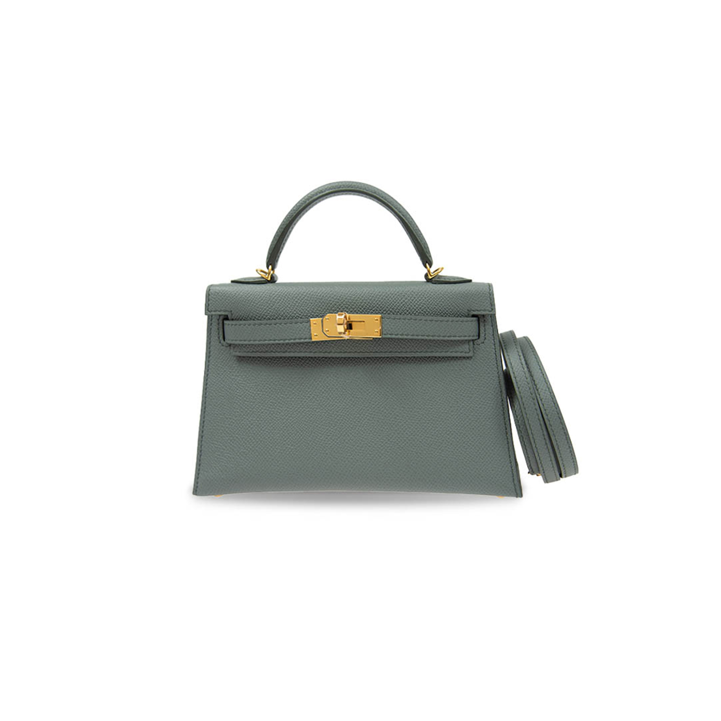 HERMÈS MASTER MINI KELLY II EPSOM ALMOND GREEN GOLD BUCKLE (19*12*5.5cm)